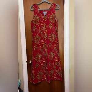 Jane Ashley Tropical Red Sleeveless Linen/ Cotton Dress. AA